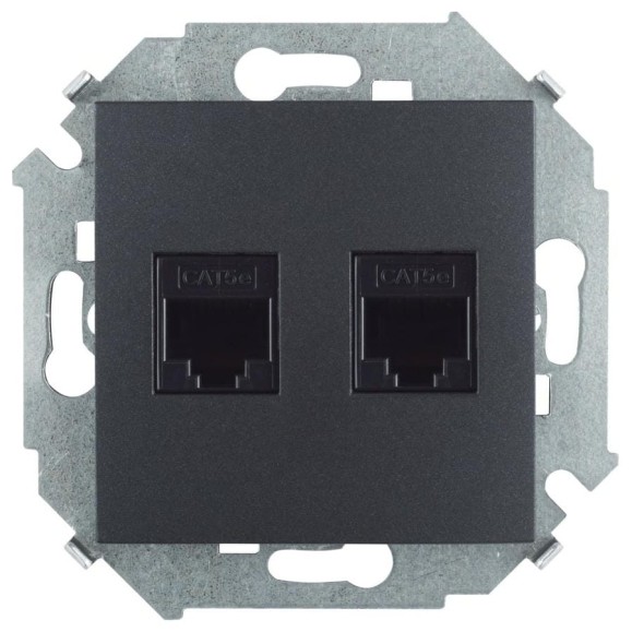 Компьютерная двойная розетка Simon RJ45 кат.5e AMP, графит 1591552-038 Компьютерная двойная розетка Simon RJ45 кат.5e AMP, графит 1591552-038