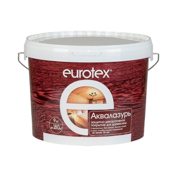 Защитно-декоративное покрытие для древесины Eurotex Аквалазурь бесцветный 9 кг 22082 Защитно-декоративное покрытие для древесины Eurotex Аквалазурь бесцветный 9 кг 22082