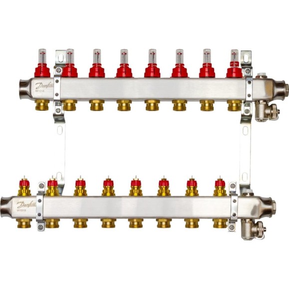 Комплект коллекторов Danfoss SSM-8F с расходомерами и кронштейнами 8 контуров 088U0958