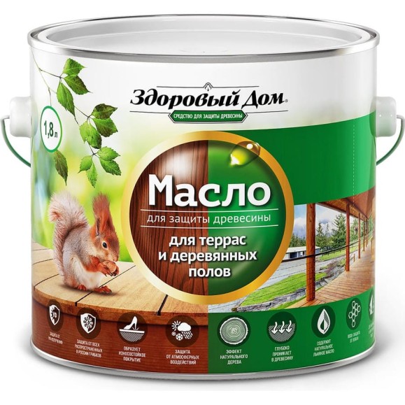 Масло для террас и деревянных полов Здоровый Дом венге 1,8 л Лк-00009558