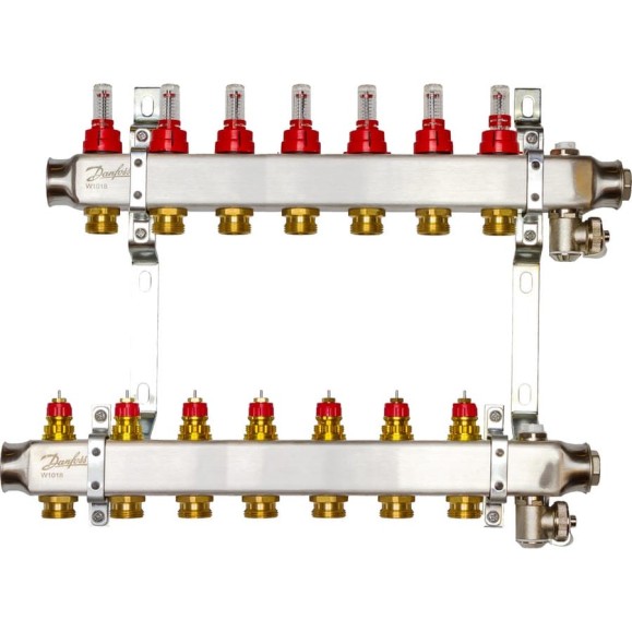 Комплект коллекторов Danfoss SSM-7F с расходомерами и кронштейнами 7 контуров 088U0957