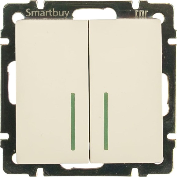 Проходной выключатель Smartbuy 2-клавишный с индикатором 10А белый Нептун SBE-05w-10-SW22-1