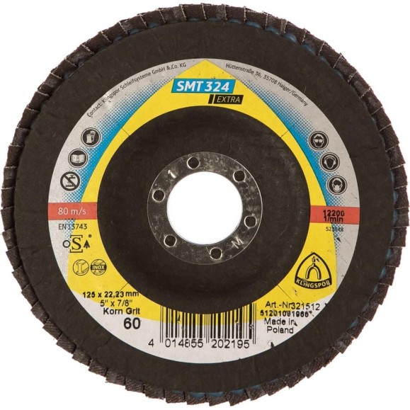Лепестковый тарельчатый круг Klingspor SMT324 125x22,2мм, P60 321512