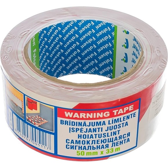 Клейкая сигнальная лента Folsen 50ммx33м красно-белая PVC 0673350