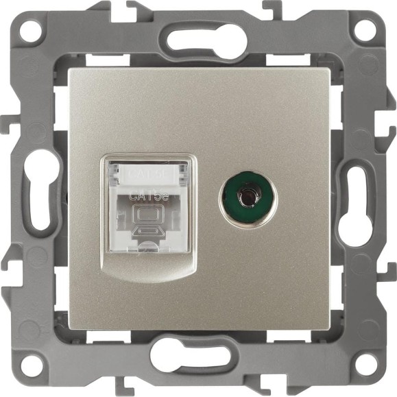 Комбинированная розетка ЭРА 12-3110-04 RJ45 TV, IP20, 12, шампань Б0027444 Комбинированная розетка ЭРА 12-3110-04 RJ45 TV, IP20, 12, шампань Б0027444