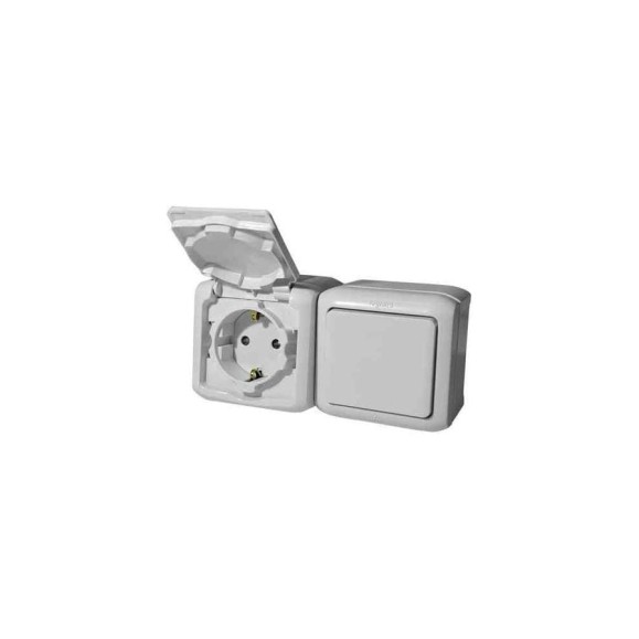Выключатель+розетка Legrand 2К+З шторки IP44 серый 782348