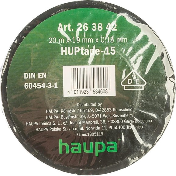 Изолента HAUPA ПВХ чёрный 19 ммх20 м, d 74 мм 263842 Изолента HAUPA ПВХ чёрный 19 ммх20 м, d 74 мм 263842
