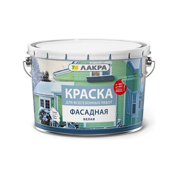 Фасадная всесезонная краска Лакра белая, 14 кг Лк-00009231 Фасадная всесезонная краска Лакра белая, 14 кг Лк-00009231