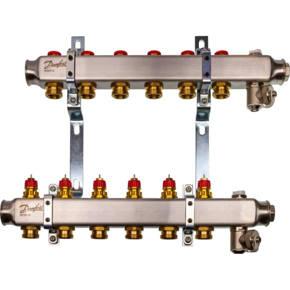 Комплект коллекторов Danfoss SSM-6 с кронштейнами для 6 контуров 088U0976