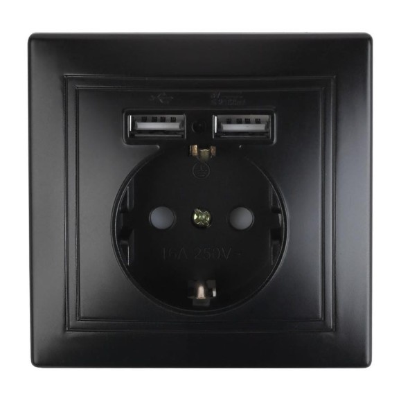 Розетка+USB Intro 141005 IP20, СУ, Plano, антрацит Б0044578