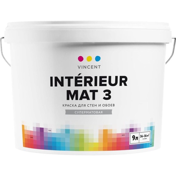 Краска VINCENT INTERIEUR MAT I 3 для стен и обоев, белая, суперматовая 9л 098-006 Краска VINCENT INTERIEUR MAT I 3 для стен и обоев, белая, суперматовая 9л 098-006