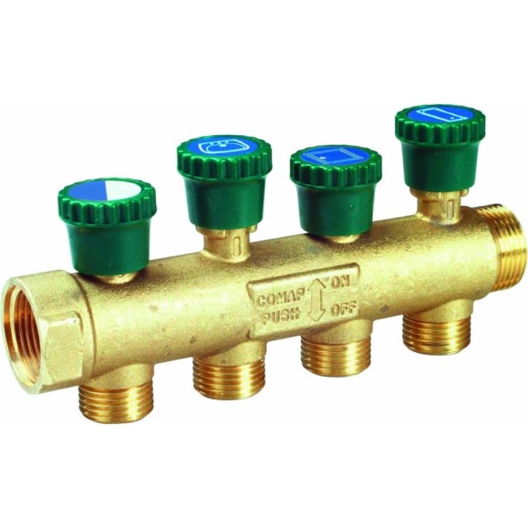 Коллектор COMAP 3/4" НР-ВР, с запорным вентилем, с ниппелем, 35 мм, латунь, In3/4-Out1/2 НР-3 9533123 Коллектор COMAP 3/4" НР-ВР, с запорным вентилем, с ниппелем, 35 мм, латунь, In3/4-Out1/2 НР-3 9533123