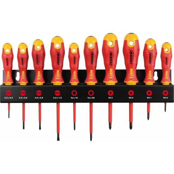 Набор диэлектрических отверток Felo Ergonic SL/PZ/PH/Tx на стальной стойке, 10 шт 41491093 Набор диэлектрических отверток Felo Ergonic SL/PZ/PH/Tx на стальной стойке, 10 шт 41491093
