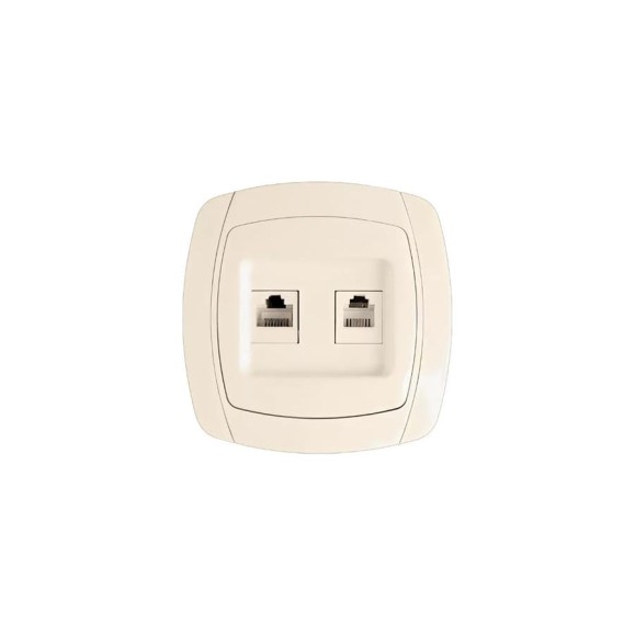 Розетка EKF Simple Париж, RJ-45+Phone, 1A, 120В, бежевая, SQ ESK01-135-20
