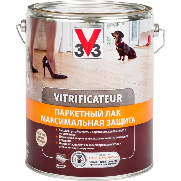 Полиуретановый алкидный паркетный лак V33 максимальная защита полуглянец 107869 Полиуретановый алкидный паркетный лак V33 максимальная защита полуглянец 107869