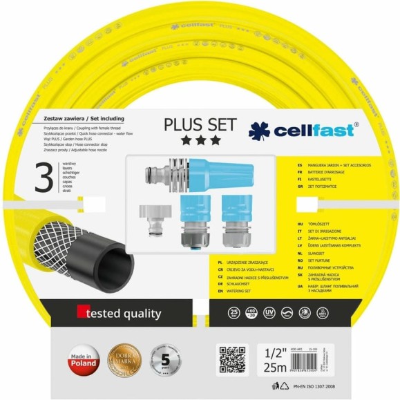 Поливочный набор Cellfast PLUS: шланг 1/2”, 25 м + комплект соединителей IDEAL 10-290 Поливочный набор Cellfast PLUS: шланг 1/2”, 25 м + комплект соединителей IDEAL 10-290