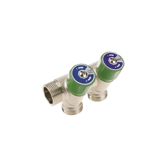 Модульный коллектор ELSEN 3/4", 2 контура, размер отвода-3/4" ЕК, с вентилями, латунь EMW01.02