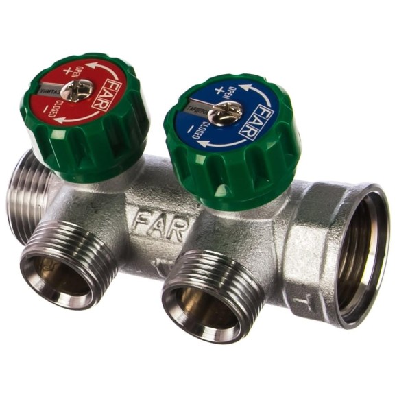 Регулирующий коллектор FAR 1" ВР-НР с 2 отв. 3/4" НР межосев. 45 мм FK 3821 134