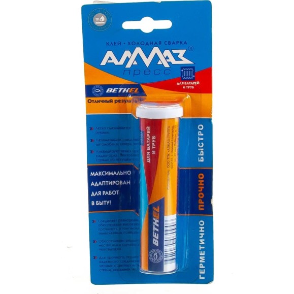 Холодная сварка для батарей и труб Алмаз AZ-0138, 30 г, блистер 54885 Холодная сварка для батарей и труб Алмаз AZ-0138, 30 г, блистер 54885