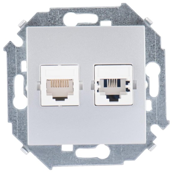 Телефонная + компьютерная розетка Simon RJ11+RJ45 категория 5е, Systimax, алюминий 1591590-033