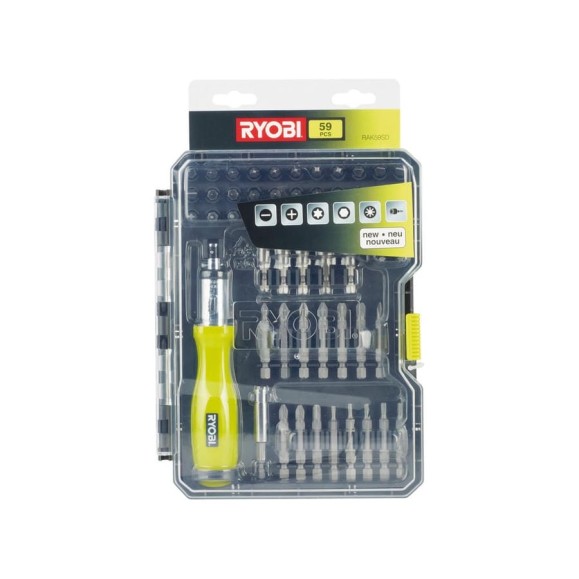 Отвертка с набором бит и торцевых головок 59шт Ryobi RAK59SD 5132002251