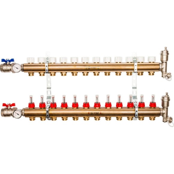 Распределительный коллектор из латуни с расходомерами 12 вых. STOUT SMB 0473 000012