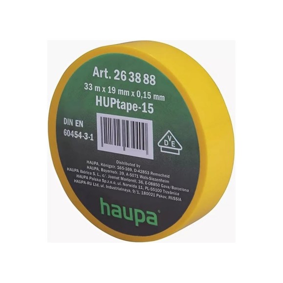 Изолента ПВХ HAUPA 19 мм x 33 м, цвет желтый 263888 Изолента ПВХ HAUPA 19 мм x 33 м, цвет желтый 263888