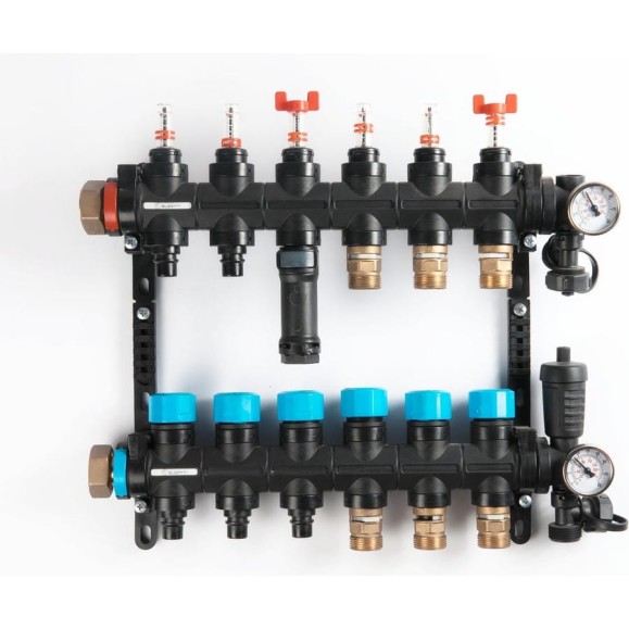 Коллекторная группа с расходомерами Federica Bugatti FB 1"х3/4" 6 выходов, пластиковый коллектор 2015368 Коллекторная группа с расходомерами Federica Bugatti FB 1"х3/4" 6 выходов, пластиковый коллектор 2015368