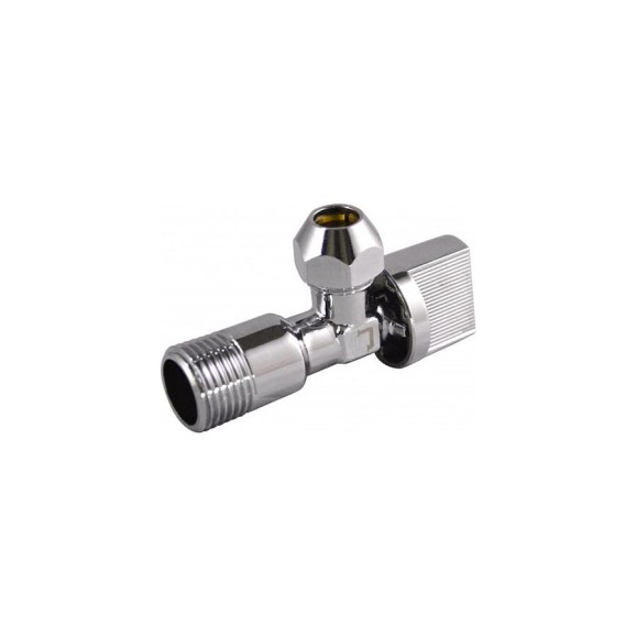 Шаровой угловой кран для воды СТМ 1/2"х3/8", ш/ш, с цангой и отражателем бабочка, хром CACR1238