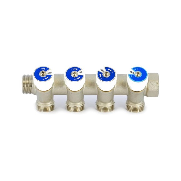 Коллектор НВ 3/4 4х1/2 Н 40мм никелированный с вентилями Uni-Fitt 400N3240