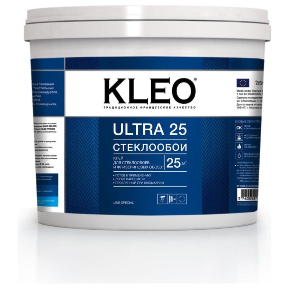Готовый обойный клей для стеклообоев KLEO 191 ULTRA 25 Готовый обойный клей для стеклообоев KLEO 191 ULTRA 25