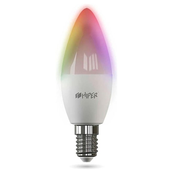 Умная LED лампочка HIPER WiFi 2.4 ГГц, E14, AC 220-250В, 2700K-6500K,A+,520 лм HI-C1 RGB