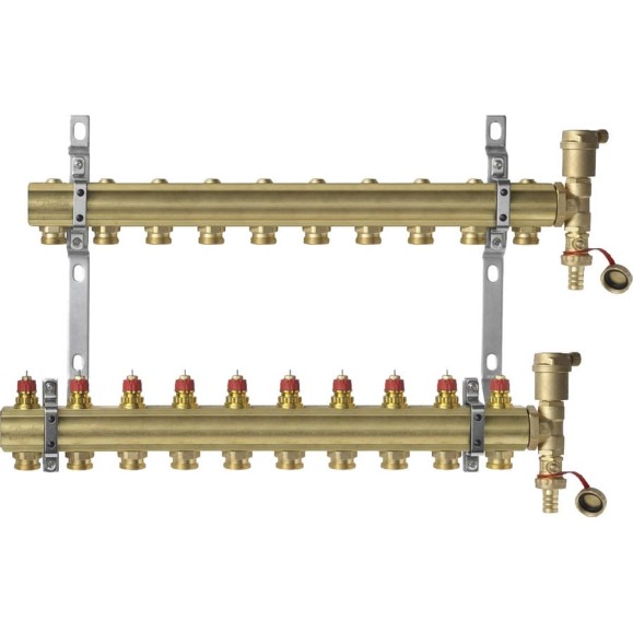 Комплект коллекторов Danfoss FHF-10 set с кронштейнами и воздухоотводчиками 10 контуров 088U0710