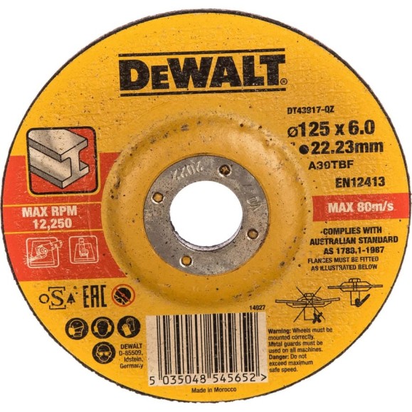 Круг обдирочный по металлу (125х22.2х6,3 мм, тип 27) DEWALT DT43917 Круг обдирочный по металлу (125х22.2х6,3 мм, тип 27) DEWALT DT43917
