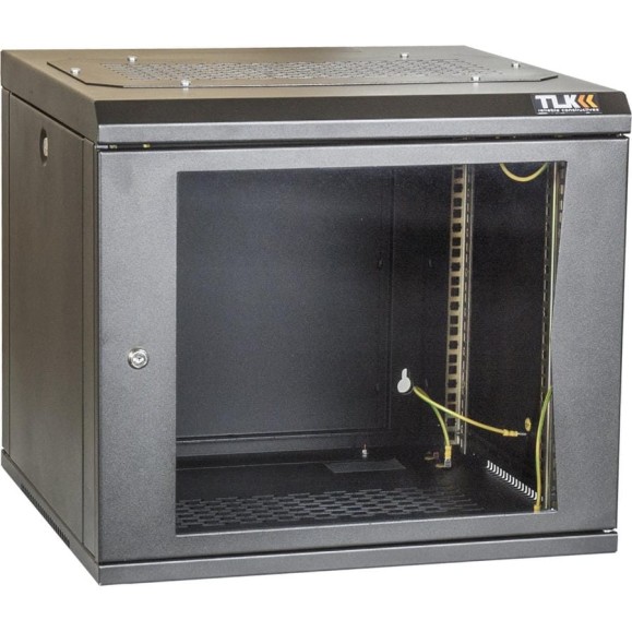 Настенный шкаф TLK 19, 9U, стеклянная дверь, черный TWC-095350-G-W-BK