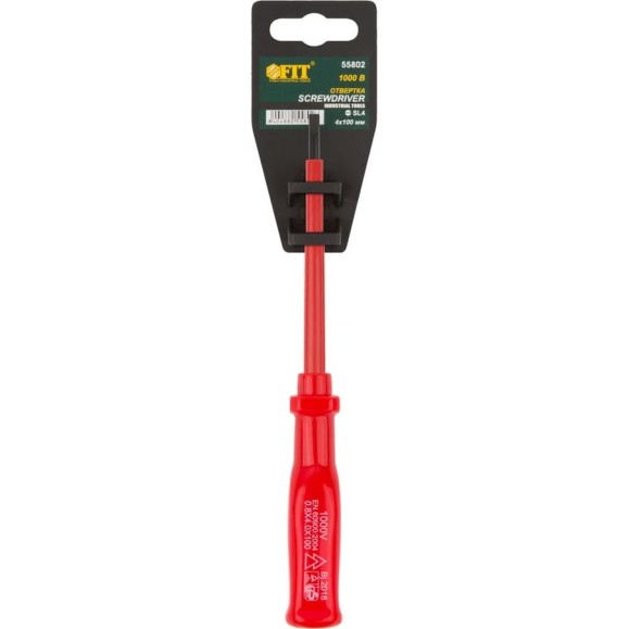 Изолированная отвертка CrV 1000V 4х100 мм FIT 55802 Изолированная отвертка CrV 1000V 4х100 мм FIT 55802