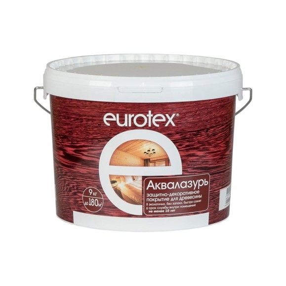 Защитно-декоративное покрытие для древесины Eurotex Аквалазурь сосна, полуглянцевое, 9 кг 22086 Защитно-декоративное покрытие для древесины Eurotex Аквалазурь сосна, полуглянцевое, 9 кг 22086