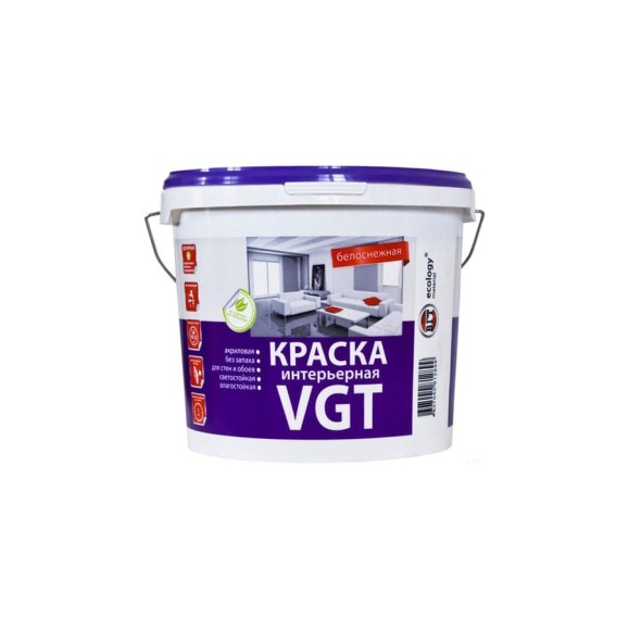 Интерьерная краска VGT ВД АК 2180 Белоснежная, влагостойкая 15кг 11601489