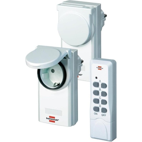 Набор розеток 1000Вт, IP44, 2шт + пульт ДУ, белый Brennenstuhl Comfort 1507590