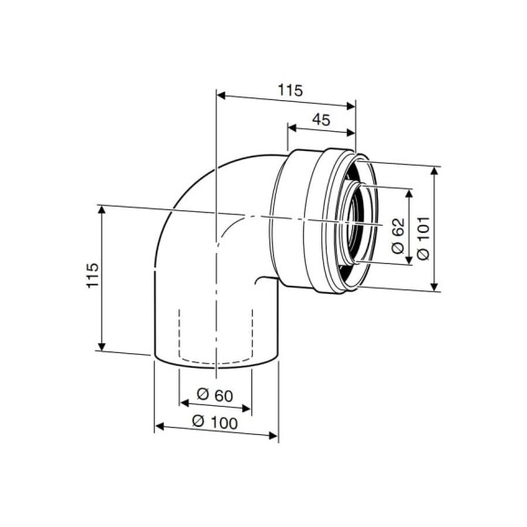 Угловое колено DN60/100 (90 град) Bosch 7736995079