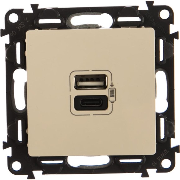 Зарядное устройство Legrand Valena Life с двумя USB-разъемами тип A-тип C 240 В/5 В 3000 мА слоновая кость 753206