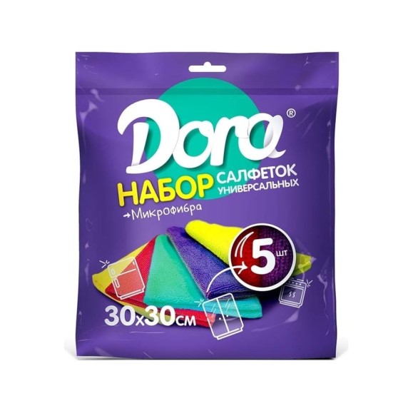 Универсальная салфетка из микрофибры Dora, 30 х 30см, 5 шт 2001-002
