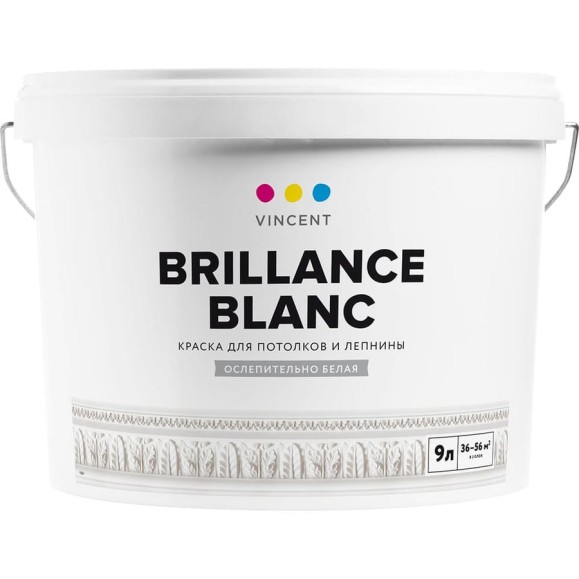 Краска VINCENT BRILLANCE BLANC I 2 для потолков и лепнины, ослепительно белая, глубокоматовая 9л 098-001 Краска VINCENT BRILLANCE BLANC I 2 для потолков и лепнины, ослепительно белая, глубокоматовая 9л 098-001