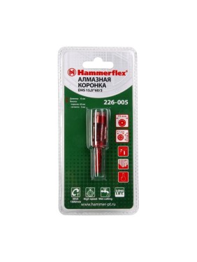 Коронка алмазная трубчатая по керамограниту Flex 226-005 DHS (15х60 мм; высота сегмента 5 мм; A3; 60Р) HAMMER 58968