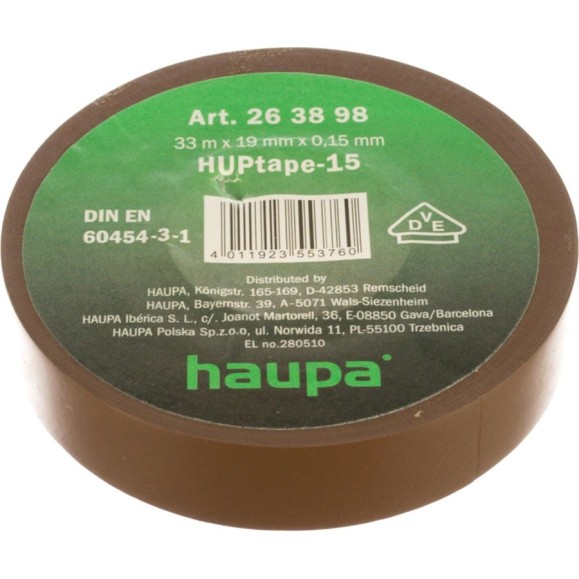 Изолента ПВХ HAUPA 19 мм x 33 м, цвет коричневый 263898