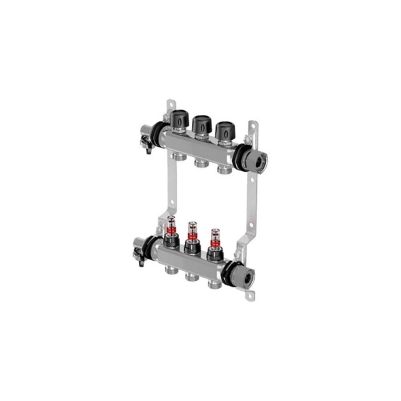 Коллектор Uponor с расходомерами Vario S стальной, выходы 3X3/4 Евроконус 1086539 Коллектор Uponor с расходомерами Vario S стальной, выходы 3X3/4 Евроконус 1086539