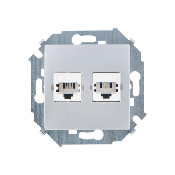 Телефонная двойная розетка Simon RJ11, винтовой зажим, алюминий 1591589-033