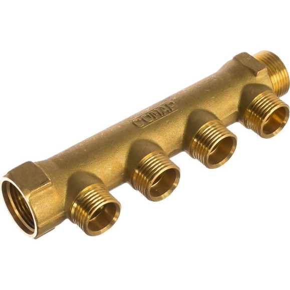 Коллектор COMAP 3/4" НР-ВР, с ниппелем, с/с 35 мм, подсоединение евроконус, латунь In3/4-Out1/2 НР-4 9532104