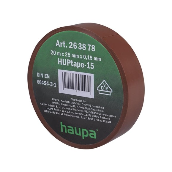 Изолента ПВХ HAUPA цвет коричневый, шир.25 мм, длина 20 м, d 74 мм 263878
