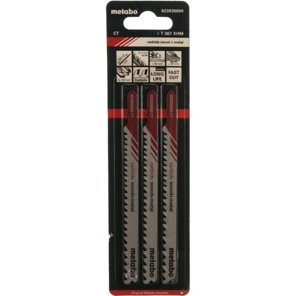 Пилки T367XHM (3 шт; 132/3.5-5 мм; HM) по дереву и пластику Metabo 623836000 Пилки T367XHM (3 шт; 132/3.5-5 мм; HM) по дереву и пластику Metabo 623836000